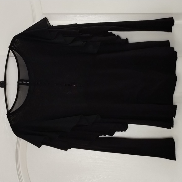 Free People embroidered/mesh black blouse size XS ruffle shoulder long sleeve - Picture 5 of 11